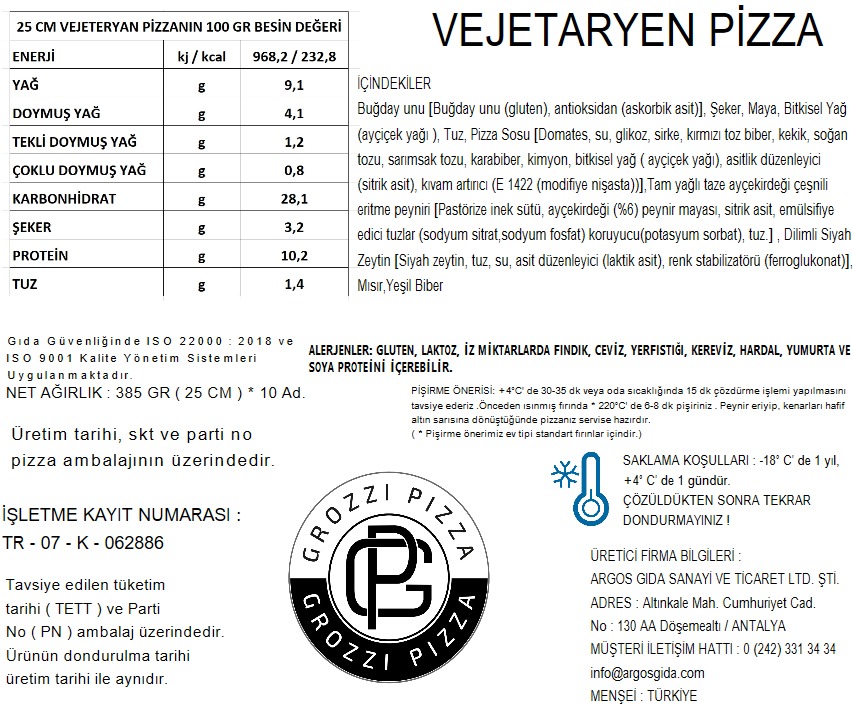 Vejeteryan Pizza detay görseli